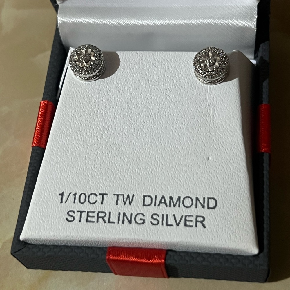 Sterling Silver Diamond Stud Earrings